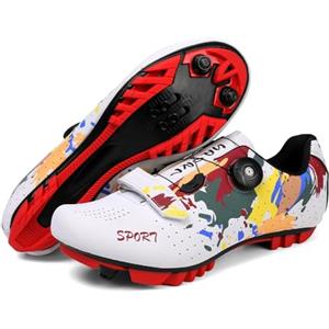 Hixingo Scarpe MTB Uomo Donna, Graffiti Colorati Stampa Scarpe Mountain Bike Compatibili con Pedali SPD, Unisex Scarpe Ciclismo All'aperto per Bici