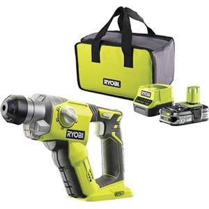 RYOBI Martello perforatore a batteria 18 V ONE+ R18SDS-125S (energia d'impatto 1,3 J, diametro massimo di foratura in legno/muratura/acciaio 16/16/13 mm, con batteria da 2,5 Ah e caricatore in borsa