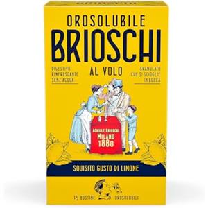 Brioschi Orosolubile Brioschi al volo Limone - 15 Bustine di granulato digestivo e effervescente, da usare senz'acqua - Allo squisito gusto di limone - per un sollievo gustoso ed istantaneo - 15g