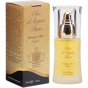 Argan Milano Bio Cosmetics Olio di Argan Puro 100% Biologico Certificato - Idratante Naturale Anti-invecchiamento per la pelle, viso, corpo e capelli Ricco di Proprietà nutrienti, rigeneranti e ristrutturanti (30 ml)