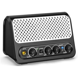 LEKATO Mini Amplificatore per Chitarra,LEKATO 10W Amplificatore per Chitarra Elettrica Portatile con Canale Clean & Overdrive, Riverbero, e Connettività Bluetooth (Nero-bianco)