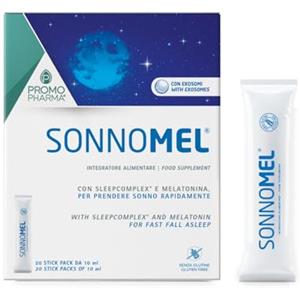 PromoPharma Sonnomel - Integratore alimentare con Esosomi vegetali e Melatonina liposomiale per favorire il sonno - 20 stick pack da 10 ml