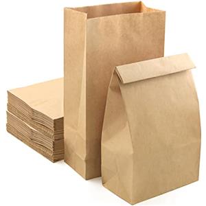 PACKRA - 50 Sacchetti di Carta Kraft 14 x 26 x 7cm, Borse Regalo Carta con Base, Sacchetti Carta per Alimenti, Dolci, Caramelle, Sacchetto Pane, Calendario dell'Avvento (50pc, 14cm x 26cm x 7cm)