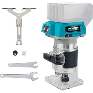 Aoikoy Fresatrice Verticale Legno a Batteria, Rifilatore Fresatrice Verticale 580W con Velocità 30000 giri/min, Compatibile con Batteria Makita 18V, Gambo da 6,35 mm (Punte Non Inclus)