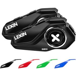 LEXIN G2P Interfono Moto Bluetooth (Coppia), Sistema Comunicazione Casco 1000m fino a 6 Rider, Audio HD con Radio FM, Bluetooth 5.0, 4 Cover Colorate Intercambiabili, Impermeabile IP67, Universale