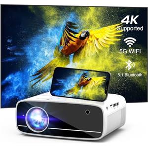 Generico Mini Proiettore 4K Supporta, Proiettore Portatile Full HD 1080P Nativo con 5G WiFi e Bluetooth, Videoproiettore Home Cinema, 50% Zoom, Compatible con Smartphone/TV Stick/Laptop