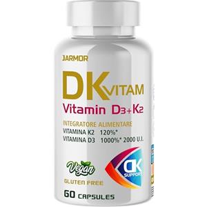 J.ARMOR Vitamina D3 K2 60 Capsule - 2000 UI D3 + 90 mcg K2 Vegan, Gluten Free - Integratore Vitamina D per Ossa e Immunità, Made in Italy