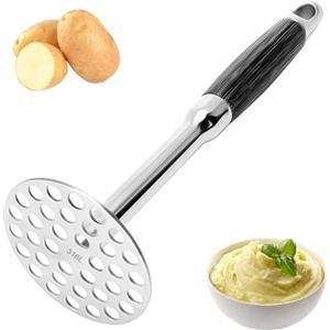 JABNOW Schiacciapatate Schiaccia patate in Acciaio Inox 316 con Manico Ergonomico in Legno, 25,6 x 8,5 cm Professionale Potato Masher Gadget Cucina per Purè di Patate, Frutta e Verdura