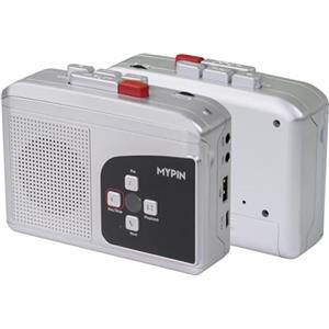 MYPIN Lettore di cassette Stereo Portatile, Convertitore da cassetta a MP3 via USB flash driv,Altoparlanti integrati e presa per auricolare, Registrazione con microfono,Alimentazione con 2 batterie AA o USB
