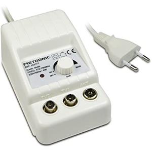 Metronic - 332177, Amplificatore antenna TV da interno per canali TDT, compatibile 4G/5G, 26 dB, 2 uscite con presa TV 9,52 mm, bianco