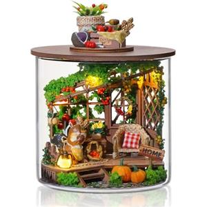 Cuteefun Miniature Casa delle Bambole, Fai da Te in Legno Dream Bottle Kit con la Copertura Antipolvere, Artigianato Artigianale per Adulti, Regalo, Chirstmas (Momento di Abbondanza)