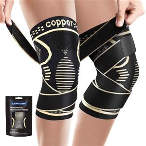 Lexniush Rame Tutore Ginocchio 2 Pezzi, Ginocchiera Ortopedica Compressione Ginocchiere Sportiva per Uomo/Donna, Supporto Ginocchio per Menisco Lesionato, Artrosi, Lesioni ai Legamenti (Rame, L)