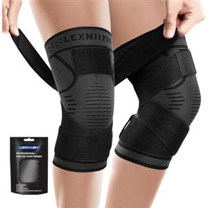 Lexniush Tutore Ginocchio 2 Pezzi,Ginocchiera Ortopedica Fascia a Compressione,Sportiva per Palestra Uomo/Donna,per Menisco Lesionato Artrosi,Lesioni ai Legamenti（Nero, XXL）