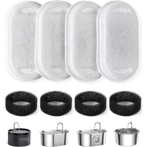 PewinGo 8 Filtris Originali Fontanella per Gatti, Filtri Fontanella Gatti, Filtri Fontanella Gatto, Distributore Acqua Gatti Filtro,4 Pezzi Tripla Filtrazione Filtros & 4 Pezzi Spugnas