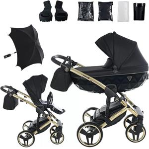 Junama Passeggino TRIO Diamond S 02 Nero e Oro - 2in1 3in1 4in1 + ombrellino (2 in 1 con Adattatori)