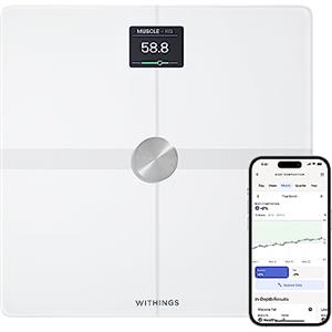 WITHINGS Body Smart - Bilancia pesapersone digitale WIFI con composizione corporea: peso, massa grassa, muscolare, ossa, acqua, indice di grasso viscerale, bilancia di precisione, fino a 8 utenti