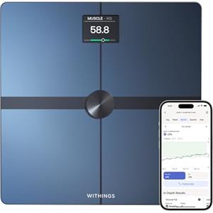 Withings Body Smart - Bilancia pesapersone con composizione corporea (peso, massa grassa, muscolare, ossa, acqua, indice di grasso viscerale), Bilancia digitale WIFI, fino a 8 utenti