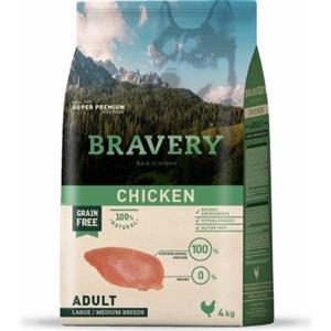 BRAVERY Crocchette Grain Free per Cani Adulto con Pollo - 4 kg, Taglia Media e Grande