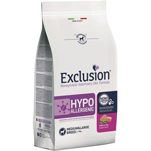 EXCLUSION DIET EXCLUSION VETERINARY DIET Per Cani HYPOALLERGENIC Maiale e Piselli MEDIUM LARGE 12 kg Prezzo x 2 unità