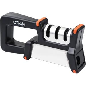 OTraki Affilacoltelli Professionale, Manuale con Manopola ad Angolo Regolabile, Affila Coltelli da Cucina Affilacoltelli Portatile per Coltelli Dritti/Forbici da cucina (nero)
