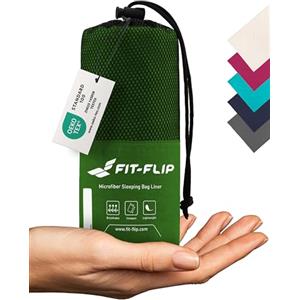 Fit-Flip Lenzuola sacco a pelo ultraleggero da viaggio, sacco a pelo in microfibra con scomparto per cuscino, sacco a pelo estivo morbido in seta, sacco lenzuolo anche come sacco a pelo (verde scuro)