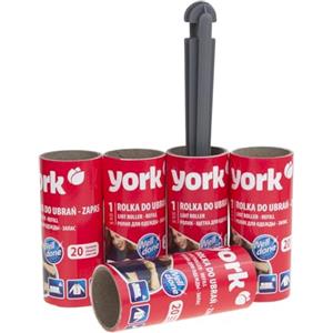 York Set Spazzola Adesiva per Abiti - Rullo Levapelucchi per Peli Animali (Cane/Gatto), Polvere e Capelli - Fogli Pretagliati Facili da Staccare - Manico Ergonomico + 4 Ricariche
