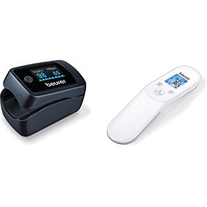 Beurer PO 45 Saturimetro per il Monitoraggio della Saturazione di Ossigeno nel Sangue & Ft 85 Termometro senza Contatto s Raggi Infrarossi per la Misurazione della Temperatura Corporea