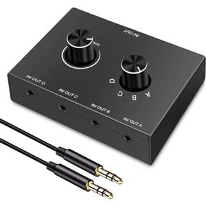 Fluaonb Commutatore Audio Jack da 3,5 mm A 4 Vie 4 in 1 Uscita Amplificatore per Cuffie Commutatore Audio Splitter Commutatore Audio Stereo Bidirezionale Splitter Box