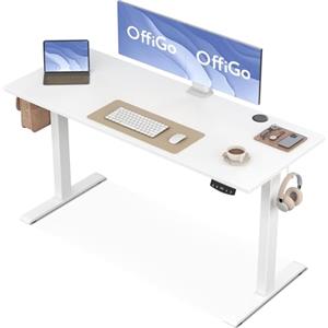 OffiGo Scrivania Regolabile in Altezza, 140 cm Scrivania Elettrica, Scrivania Ergonomica con Funzione di Memoria, Standing Desk, Modern Scrivania Computer per Casa e Ufficio, Bianco