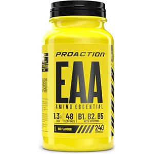 ProAction Aminoacidi Essenziali | EAA Aminoacidi Essenziali in Compresse | Recupero Muscolare, Crescita & Energia | Con BCAA e Vitamine B1, B2, B5 | Senza Zuccheri, Glutine e Lattosio | 240 Compresse