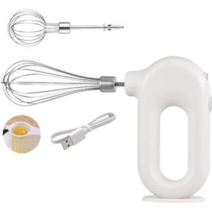 Cyrank Sbattitore Manuale Senza Fili Mini Frullino per Le Uova Elettrico Mini Sbattitore Elettrico Regolabile a 4 Velocità, Frusta da Cucina, Ricarica USB, 1500 Mah(Bianco)