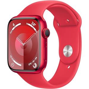 Apple Watch Series 9 GPS 45mm Smartwatch con cassa in alluminio (PRODUCT) RED e Cinturino Sport (PRODUCT) RED - S/M. Fitness tracker, app Livelli O₂, display Retina always-on, resistente all'acqua