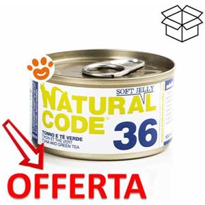 Natural Code 36 Cibo Umido per Gatti - Tonno e Tè Verde in Jelly 85g, Senza Conservanti e Glutine