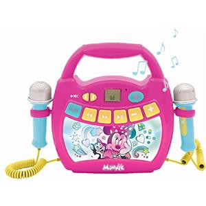 Lexibook, Disney Minnie, Lettore Digitale Karaoke Portatile per Bambini, Microfoni, Effetti Luce, Bluetooth®, Funzioni di Registrazione e Cambio Voce, Rosa, MP320MNZ
