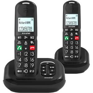 ALCATEL XL685 Voice Duo - Telefono fisso cordless DECT Senior Formato XL con segreteria - Display ad alta leggibilità - Tasti grandi - Audio Boost - Vivavoce - Blocco chiamate - 2 portatili - Nero