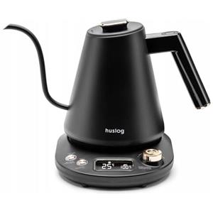 Huslog Bollitore Elettrico a Collo di Cigno 1 L, 1100 W, Temperatura Regolabile 40-100 °C, Funzione Mantenimento Caldo, Display LCD con Manopola, in Acciaio Inox, Base Girevole 360° - per Tè e Caffè