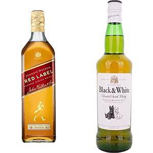 Johnnie Walker Red Label Blended Scotch Whisky - 1 L & Black & White Blended Scotch Whisky - 700 ml
