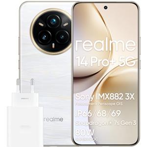 realme 14 Pro+ 5G Smartphone, Cellulare Android, 8+ 256 GB, 6.83, Fotocamera Sony OIS da 50 MP, Design che Cambia Colore Sensibile al Freddo, IP69, Display a 120 Hz, 5260 mAh, Bianco (con Adattatore)