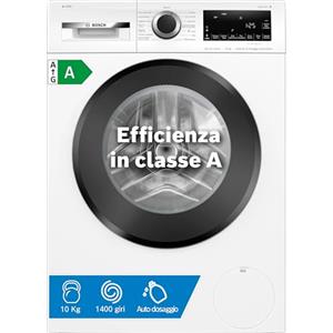 Bosch WGG254F0II Serie 6 Lavatrice a carica frontale, 10 kg, 1400 giri, Classe energetica A, sistema di dosaggio automatico del detersivo e dell'ammorbidente, motore inverter, Bianco, 60 Cm