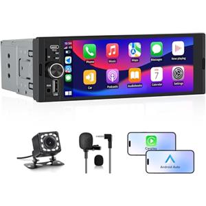 Hexinex Autoradio 1 DIN con schermo Wireless CarPlay e Android Auto FM Bluetooth AUX Tipo-C Telecamera posteriore
