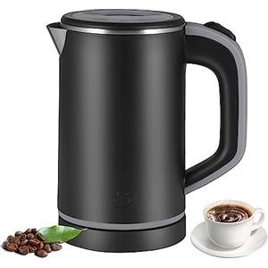 Towwoo Bollitore da Viaggio 800 Ml Piccolo, 5 Minuti 600W di Ebollizione Rapida, Mini Bollitore Silenzioso Elettrico Portatile da Viaggio e Campeggio in Acciaio Inox per tè caffè Latte Bambini (Nero)