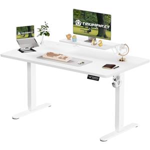 TRIUMPHKEY 160x70cm Scrivania Regolabile in Altezza,Ripiani per Monitor,Elettrica Scrivania per Computer con Funzione di Memoria,Standing Desk 73-118cm,Bianco