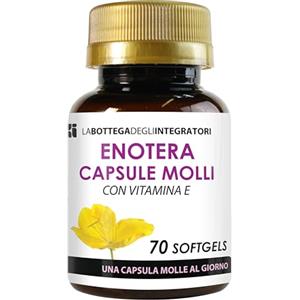 LABOTTEGADEGLIINTEGRATORI Enotera e Vitamina E 70 Softgels | Olio Spremuto a Freddo, Titolato, Ricco in Acido Gamma Linoleico GLA e Acido Linoleico Omega 6 | 1 Perla al giorno