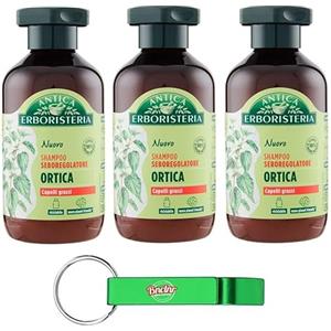 Beni Culinari 3x Antica Erboristeria Shampoo Seboregolatore all'Ortica per Capelli Grassi Formula Vegan Senza Siliconi e Coloranti,Flaconi da 250ml + Portachiavi Beni Culinari in Omaggio