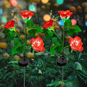 ZVO Lampade Solari da Giardino, 2 pezzi Luci Giardino Energia Solare per Fiore di Rosa con 6 LED, Illuminazione Fiori Decorativa Impermeabile per Terrazza Natale Halloween Vialetto Prato(Rosso)