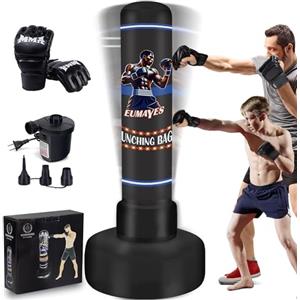 MAMXWAGA Sacco da Boxe da Terra per Adulti, 180 cm Sacco da Pugile Autoportante con Guantoni da Boxe, Pompa, Sacco da Box Gonfiabile per Giovani Arti Marziali Fitness