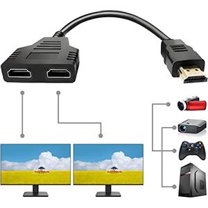 CHILTINA Adattatore splitter HDMI, 1080p da maschio a doppio HDMI femmina, cavo adattatore splitter per HDTV HD, LED, monitor LCD e proiettori, supporta due TV allo stesso tempo