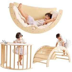 Teedum Arco da Arrampicata Montessori per Bambini - Giocattolo Educativo per capacità Motorie - Dondolo, Scivolo, Tavolo da Gioco - Ideale per Interni ed Esterni