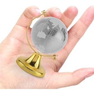 Hapivida Mini Globo Decorativo, 6,5 cm / 2.6'' Mini Mappamondo Cristallo Vintage Vetro Office Terra Rotonda Globo di Cristallo Mappa del Mondo per Decorazione da Scrivania, Souvenir (Oro)