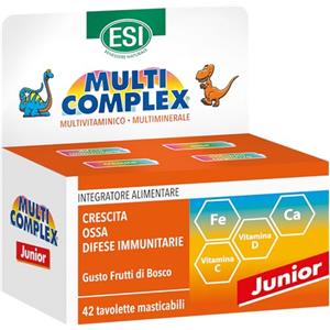 ESI - Multicomplex Junior, Integratore Alimentare Multivitaminico Multiminerali, Contribuisce al Funzionamento del Sistema Immunitario e alla Fisiologica Funzione Ossea, Senza Glutine, 42 Tavolette